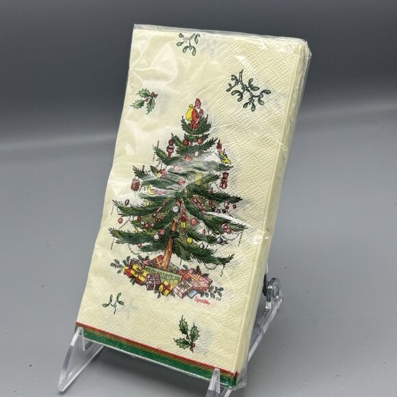 Vtg Sealed New 16 ct Spode Christmas Tree 3 ply Paper Guest Dinner Napkins NOS - Picture 2 of 10